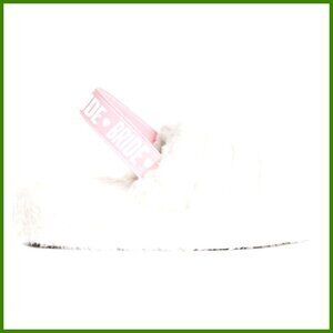White Faux Fur Platform Slippers with Bride Logo